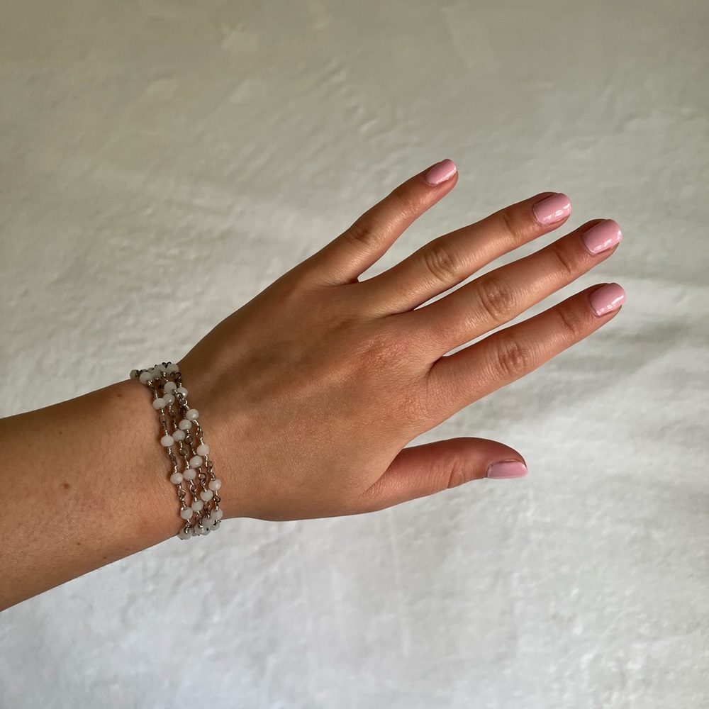 Silver and White Beaded Wrap Bracelet